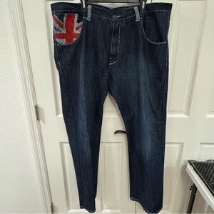 Rare Vintage Jordan Craig Union Jack Jeans – Size 42x32 –‎ Embroidered Pockets